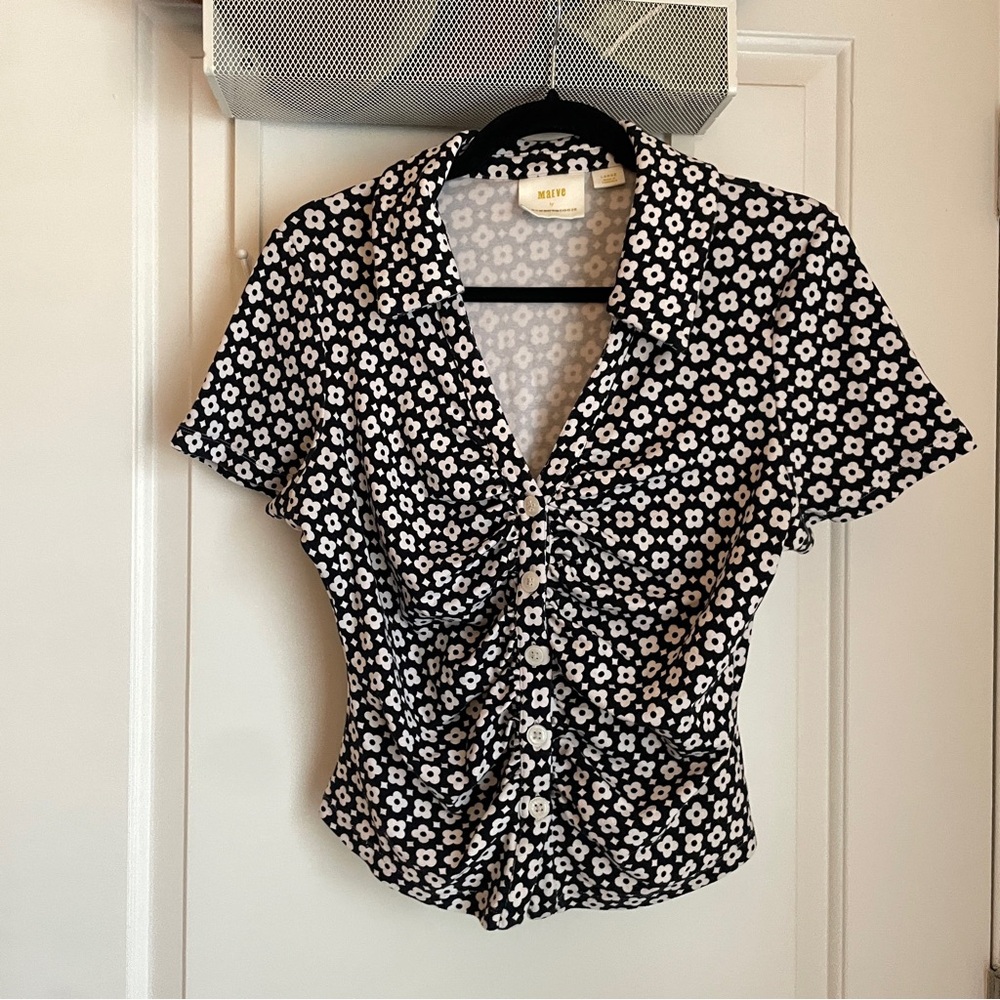Maeve checkered floral button top